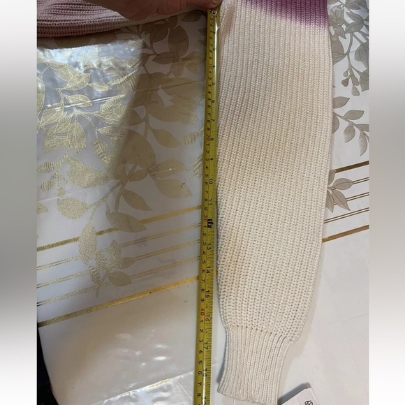 WHITE + WARREN COTTON CABLE SWEATER - White/ Lavander One Size fits SML - Picture 6 of 6